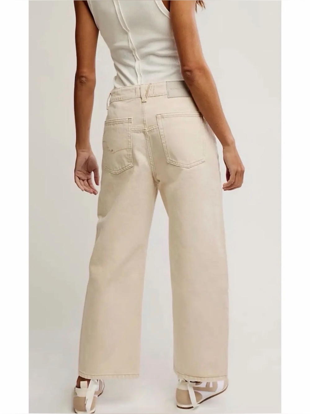 Free People Jeans Barrel Sz 31 Ivory Wide-Leg Boyfriend We the Free Deep Trance